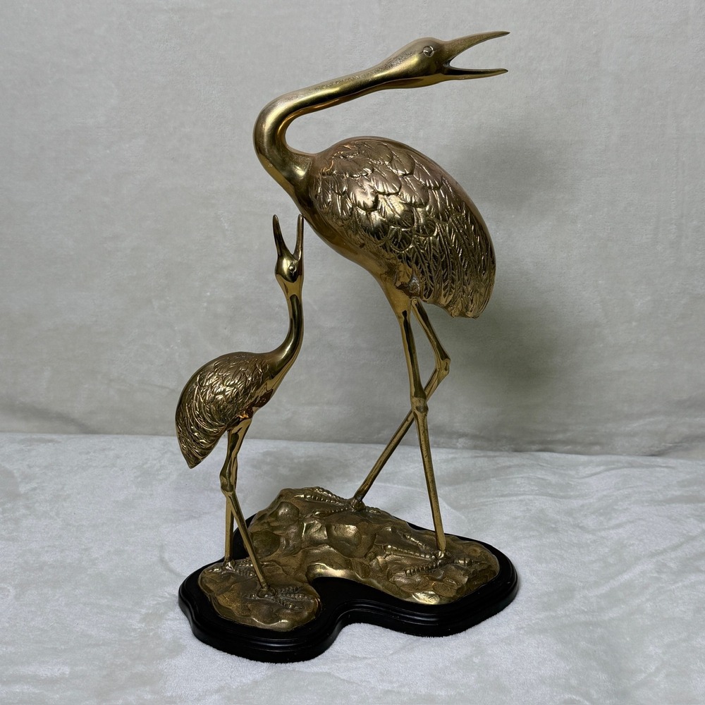 Brass Crane Heron Statue Gold Bird Sculpture MCM Hollywood Regency Vintage 17" - Picture 3 of 16